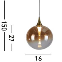 Wohnzimmerlampen|Metall Lampen*Searchlight LED Hängelampe Glaskugel Ø16 cm 5 W Schwarz Bernstein