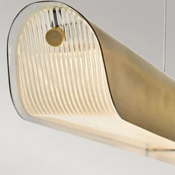 Hängelampen|Led Lampen*Elstead LED Hängelampe Metall Riffelglas L: 116,8 cm Modern in Messing