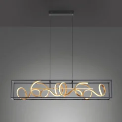 Paul Neuhaus LED Hängelampe Schwarz Gold Metall L:110 cm dimmbar< Hängelampen|Bürolampen