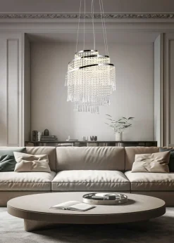 Trio Reality LED Hängeleuchte mit Fernbedienung dimmbar Chrom Acryl< Hängelampen|Wohnzimmerlampen