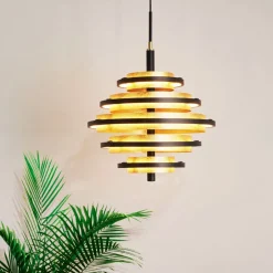 Searchlight LED Hängeleuchte Schwarz Gold 2700 K rund Ø 40 cm Metall< Hängelampen|Led Lampen