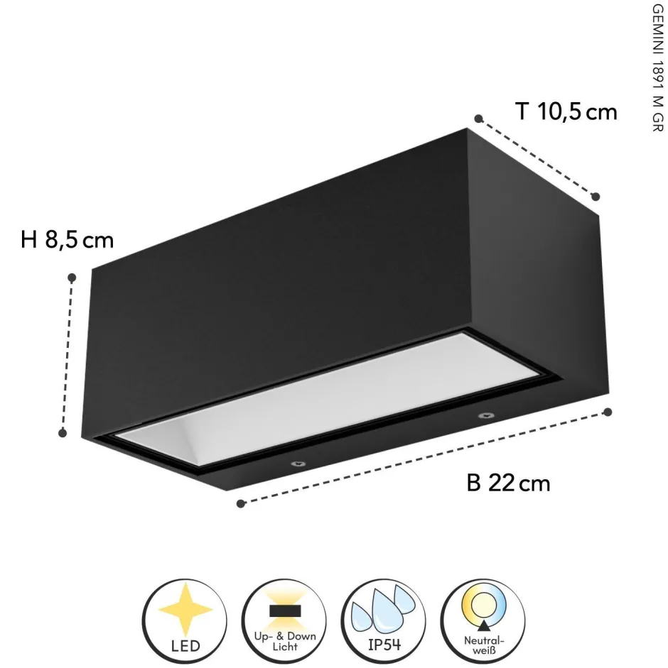 Eco-Light LED Outdoor Wandlampe Anthrazit 4000 K IP54 Up Down< Metall Lampen|Led Außenleuchten