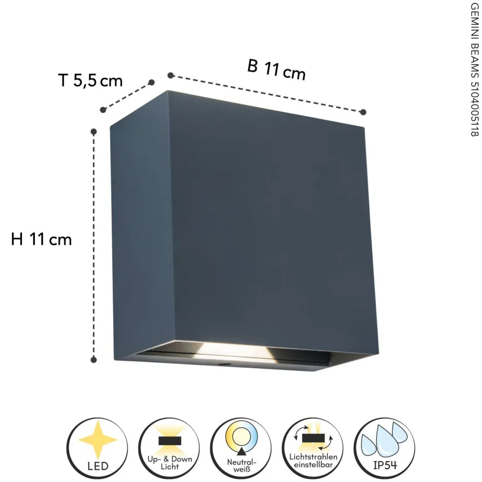 Eco-Light LED Outdoor Wandleuchte Aluminium 4000 K IP54 Up Down< Metall Lampen|Led Außenleuchten