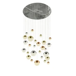 Hängelampen|Led Lampen*Searchlight LED Pendelleuchte Ø 97 cm in Chrom Kupfer Messing Retro