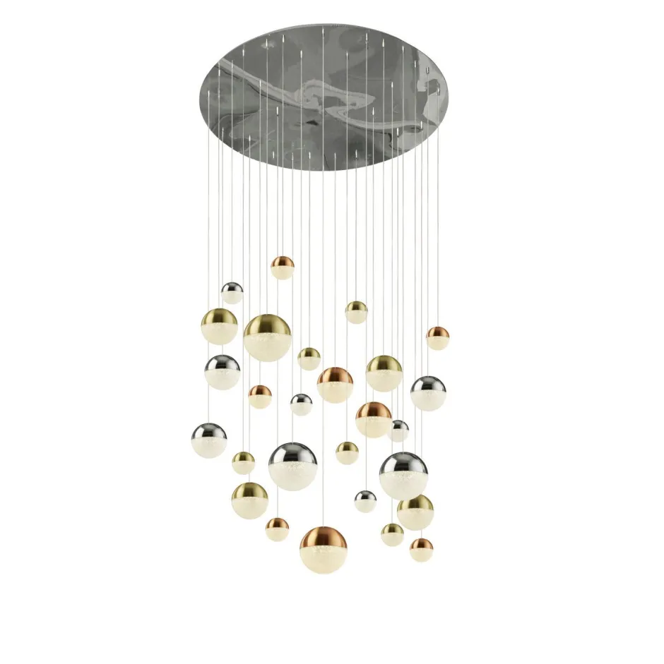 Hängelampen|Led Lampen*Searchlight LED Pendelleuchte Ø 97 cm in Chrom Kupfer Messing Retro