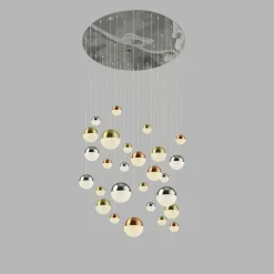 Hängelampen|Led Lampen*Searchlight LED Pendelleuchte Ø 97 cm in Chrom Kupfer Messing Retro