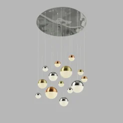 Hängelampen|Led Lampen*Searchlight LED Pendelleuchte D: 70 cm in Chrom Kupfer Messing