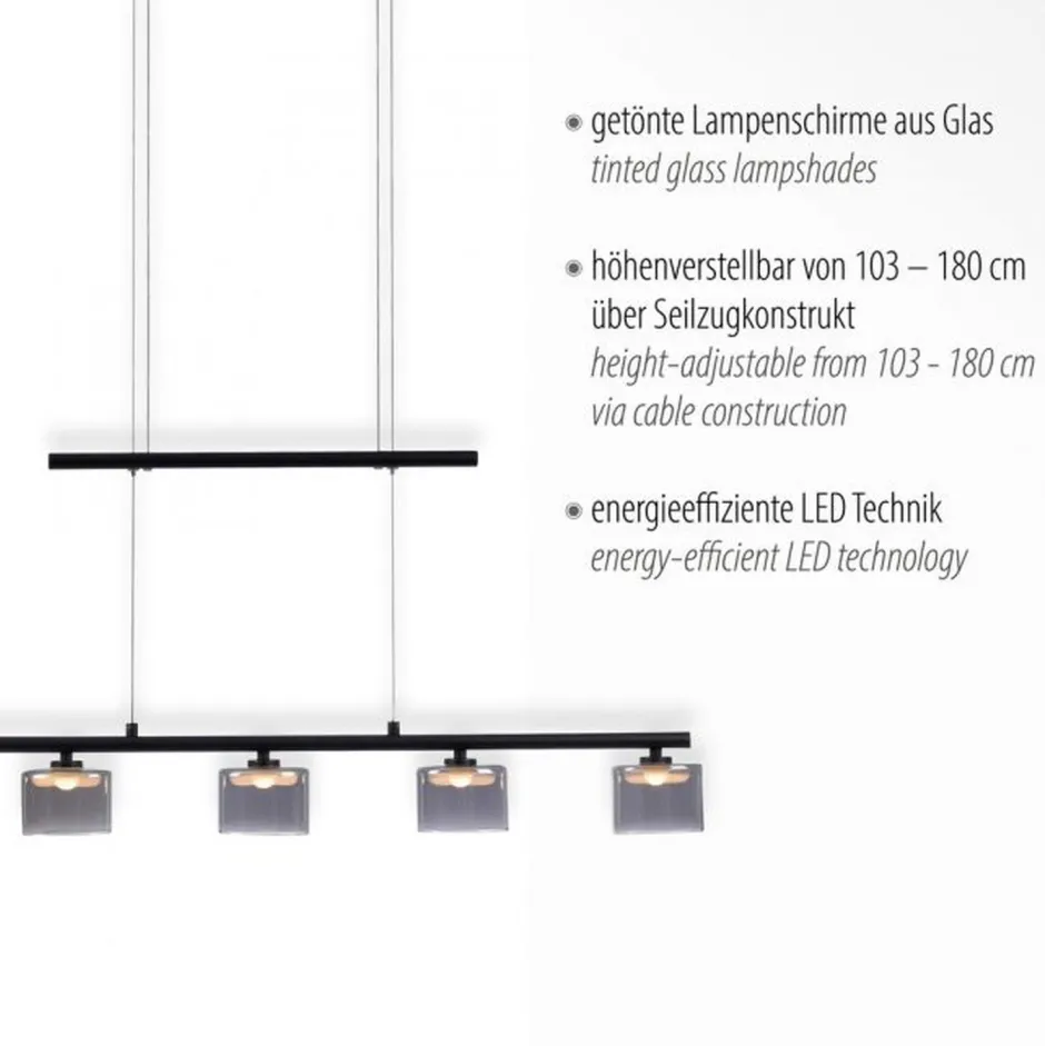 Paul Neuhaus LED Pendelleuchte Rauchglas blendarm 80 cm lang 20 W< Hängelampen|Bürolampen