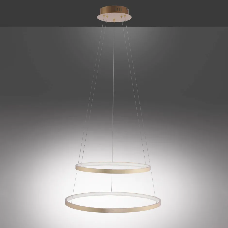 Just Light LED Pendelleuchte Ringe in Gold Metall Ø50 cm 3000 K< Hängelampen|Bürolampen
