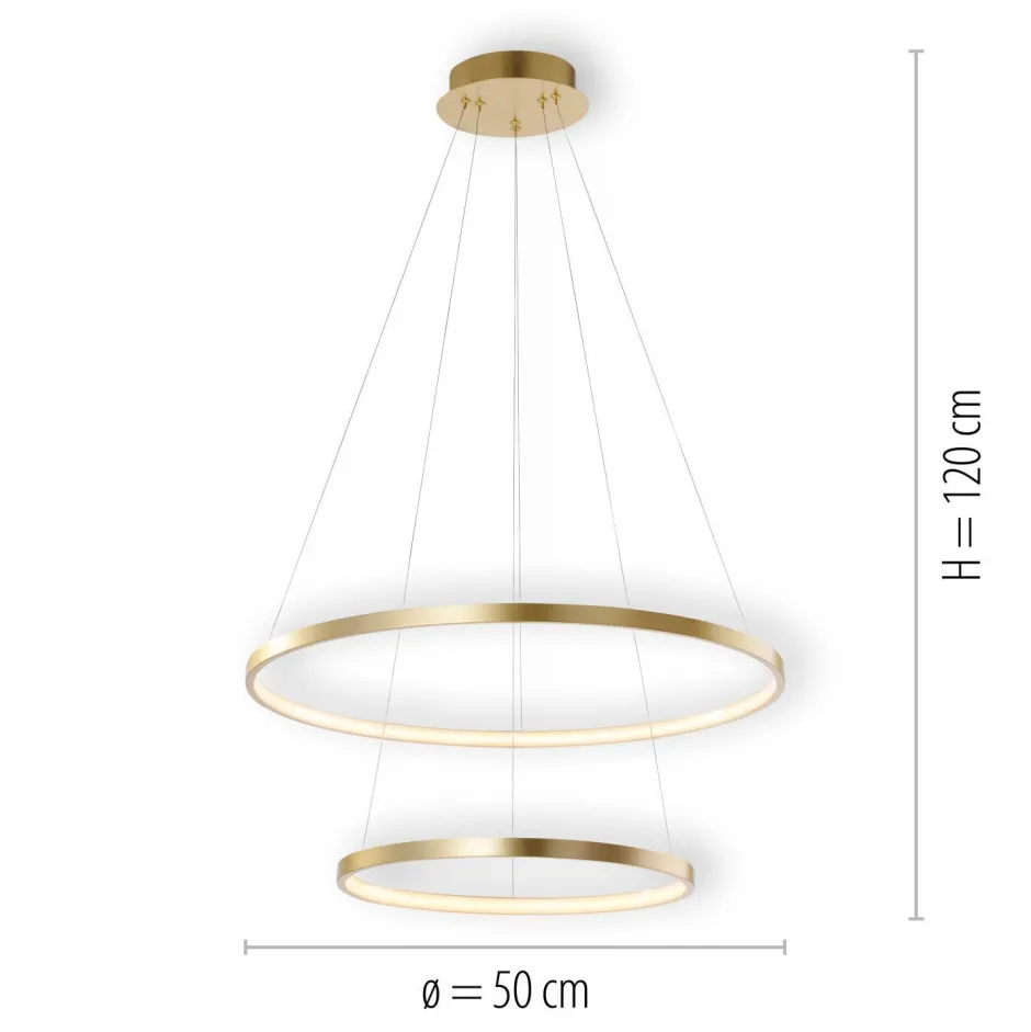 Just Light LED Pendelleuchte Ringe in Gold Metall Ø50 cm 3000 K< Hängelampen|Bürolampen