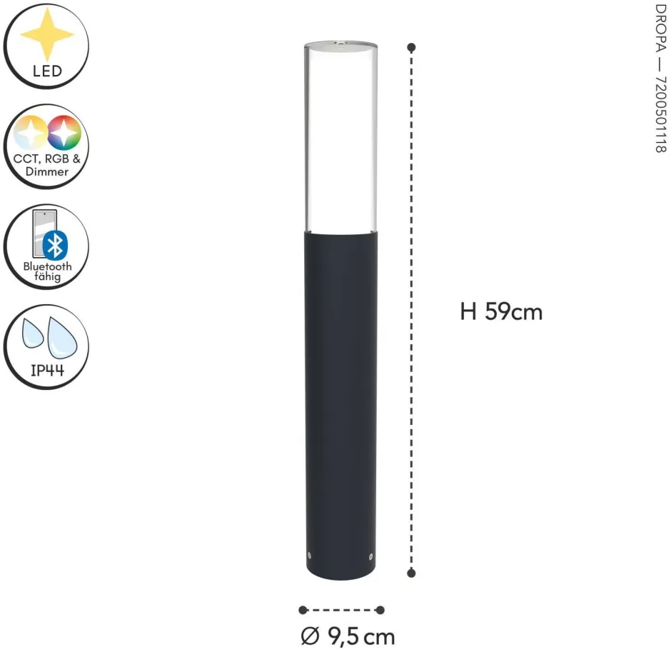 Eco-Light LED Pollerleuchte Aluminium RGB H:59 cm IP44 500 lm< Metall Lampen|Wegeleuchten