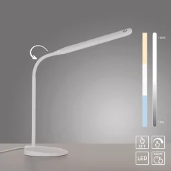 Bürolampen|Schlafzimmer Lampen*Just Light LED SchreibTischlampe Metall Weiß Touch 64 cm flexibel