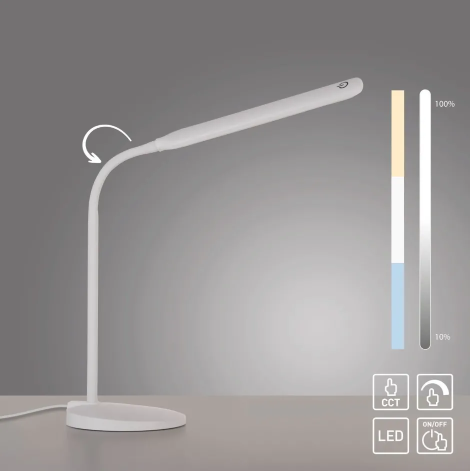 Bürolampen|Schlafzimmer Lampen*Just Light LED SchreibTischlampe Metall Weiß Touch 64 cm flexibel