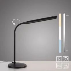 Just Light LED SchreibTischlampe Schwarz Touch 64 cm 6 W flexibel< Bürolampen|Schlafzimmer Lampen
