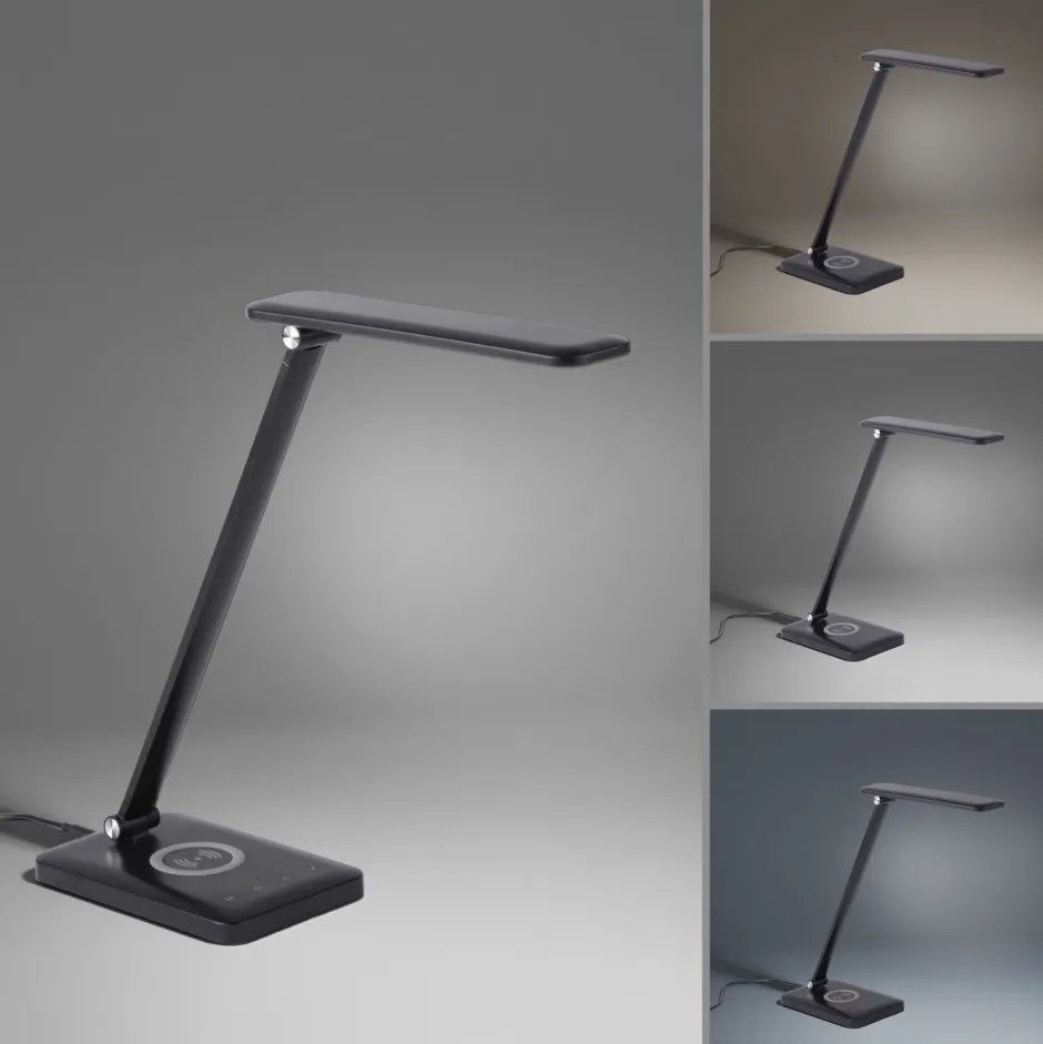 Bürolampen|Schlafzimmer Lampen*Just Light LED SchreibTischlampe Schwarz Touch 680 lm verstellbar