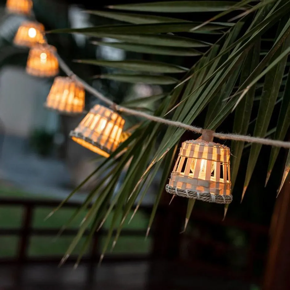 Außenlichterketten|Solarleuchten*Newgarden LED Solar Außenlichterkette IP44 2700K 5m Bambusschirme