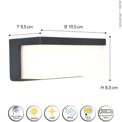 Eco-Light LED Solar Wandleuchte außen Hybrid Netzbetrieb IP44 9 W< Metall Lampen|Led Außenleuchten