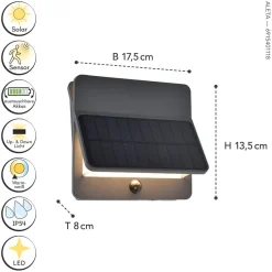 Eco-Light LED Solar Wandleuchte mit Bewegungssensor IP54 3000 K< Metall Lampen|Solarleuchten
