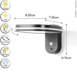 Eco-Light LED Solar Wandspot mit Bewegungsmelder 6 W verstellbar< Solarleuchten|Led Außenleuchten