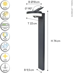 Eco-Light LED Solar Wegeleuchte Sensor Anthrazit IP54 12 W 74 cm< Metall Lampen|Solarleuchten