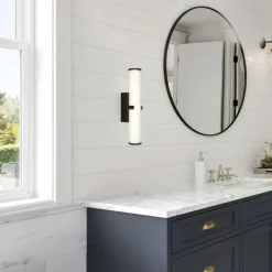 Glaslampen|Jugendstil Lampen*Searchlight LED Spiegelleuchte IP44 Glas H: 43 cm Klar Schwarz 3000 K