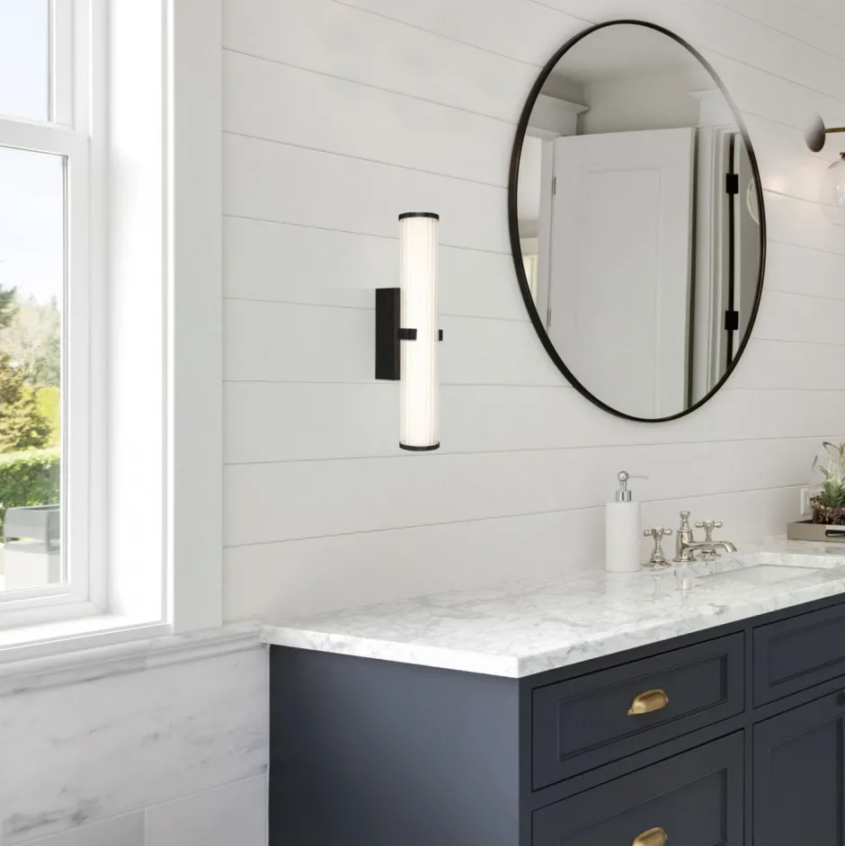 Glaslampen|Jugendstil Lampen*Searchlight LED Spiegelleuchte IP44 Glas H: 43 cm Klar Schwarz 3000 K