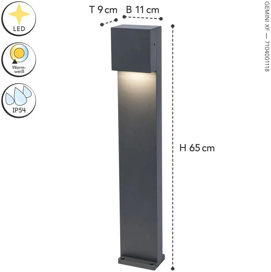 Eco-Light LED Stehlampe außen Aluminium IP54 10 W 65 cm Anthrazit< Metall Lampen|Wegeleuchten