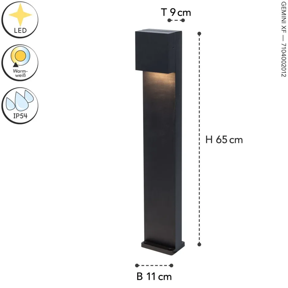 Eco-Light LED Stehlampe außen Schwarz IP54 10 W 65 cm Aluminium< Metall Lampen|Wegeleuchten