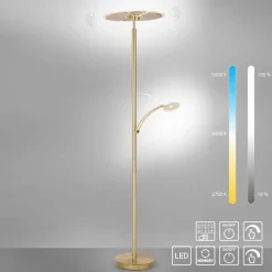 Paul Neuhaus LED Stehlampe Leselicht in Messing Glas 200 cm dimmbar< Wohnzimmerlampen|Metall Lampen