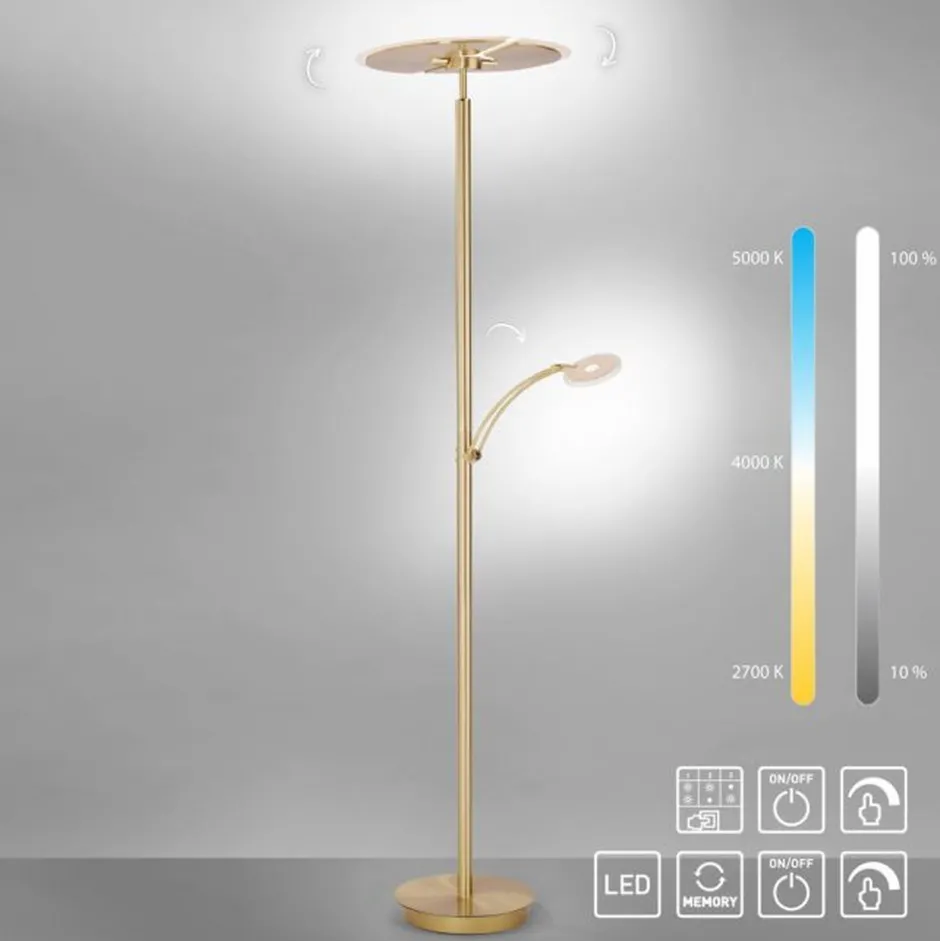 Paul Neuhaus LED Stehlampe Leselicht in Messing Glas 200 cm dimmbar< Wohnzimmerlampen|Metall Lampen