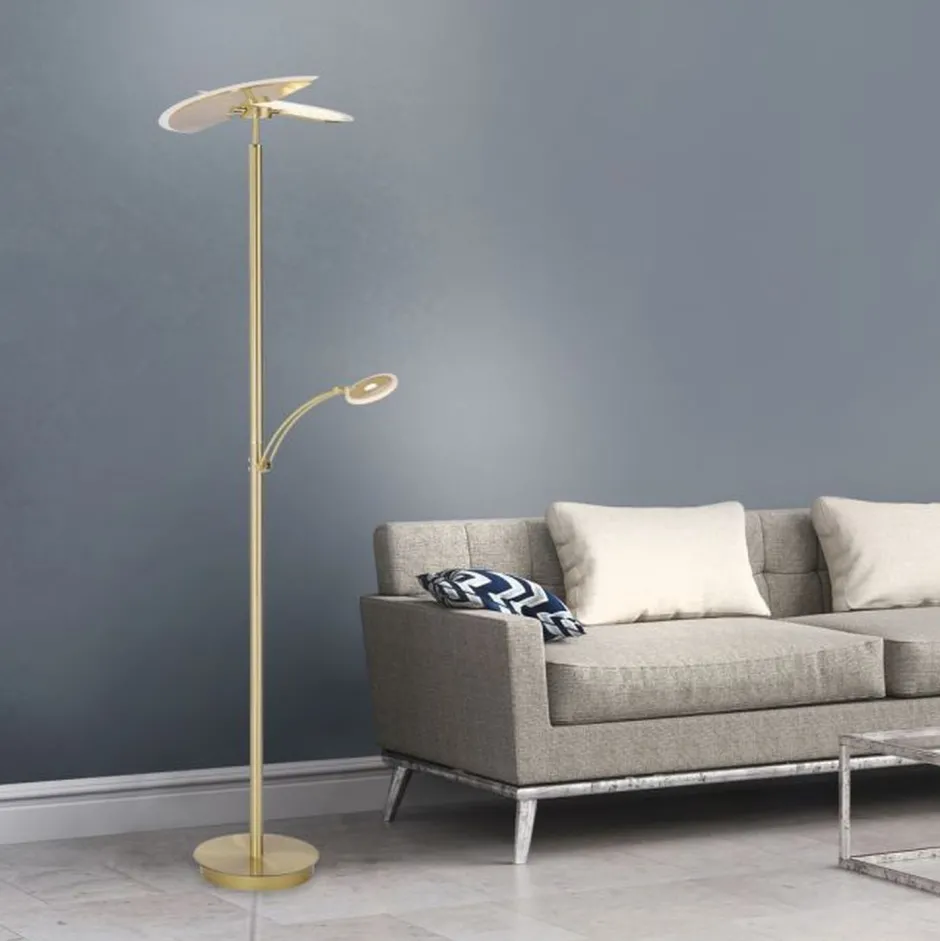 Paul Neuhaus LED Stehlampe Leselicht in Messing Glas 200 cm dimmbar< Wohnzimmerlampen|Metall Lampen