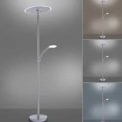 Wohnzimmerlampen|Metall Lampen*Paul Neuhaus LED Stehlampe mit Lesearm in Stahl Glas 200 cm 5770 lm