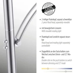 Wohnzimmerlampen|Metall Lampen*Paul Neuhaus LED Stehlampe mit Lesearm in Stahl Glas 200 cm 5770 lm