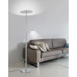 Wohnzimmerlampen|Metall Lampen*Paul Neuhaus LED Stehlampe mit Lesearm in Stahl Glas 200 cm 5770 lm