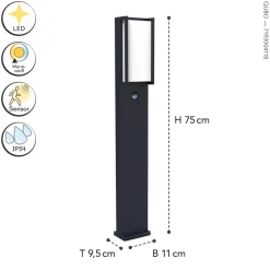 Metall Lampen|Wegeleuchten*Eco-Light LED Stehleuchte Bewegungssensor Aluminium 75 cm IP54