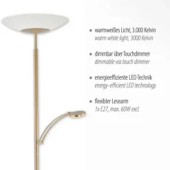 Paul Neuhaus LED Stehleuchte mit Lesearm Messing Glas 181 cm 3900 lm< Wohnzimmerlampen|Metall Lampen