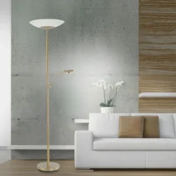 Paul Neuhaus LED Stehleuchte mit Lesearm Messing Glas 181 cm 3900 lm< Wohnzimmerlampen|Metall Lampen