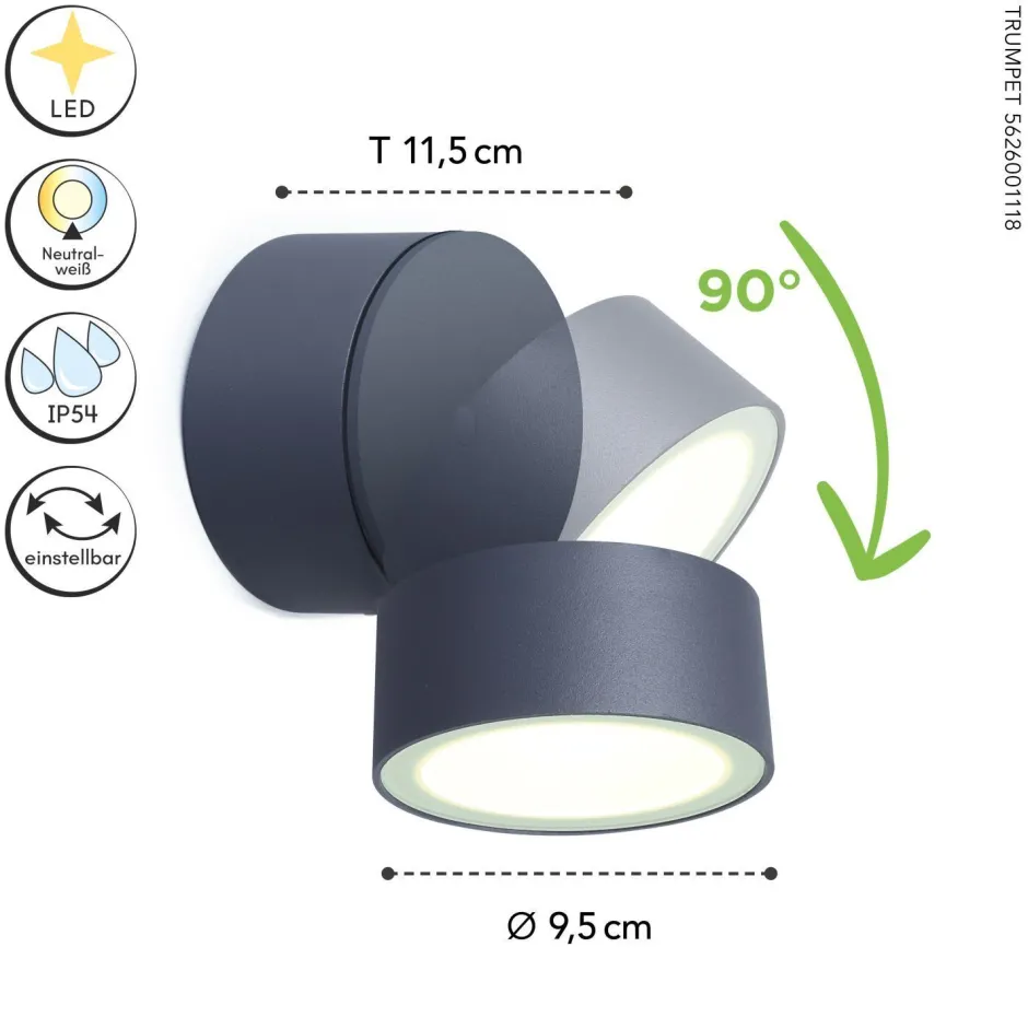 Metall Lampen|Led Außenleuchten*Eco-Light LED Strahler außen Aluminium verstellbar IP54 Anthrazit