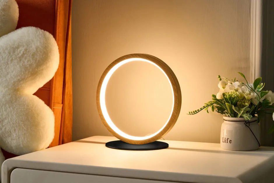 Wohnzimmerlampen|Metall Lampen*Eco-Light LED Tischlampe Holz 20,4 cm 3500 K 730 lm Natur Schwarz