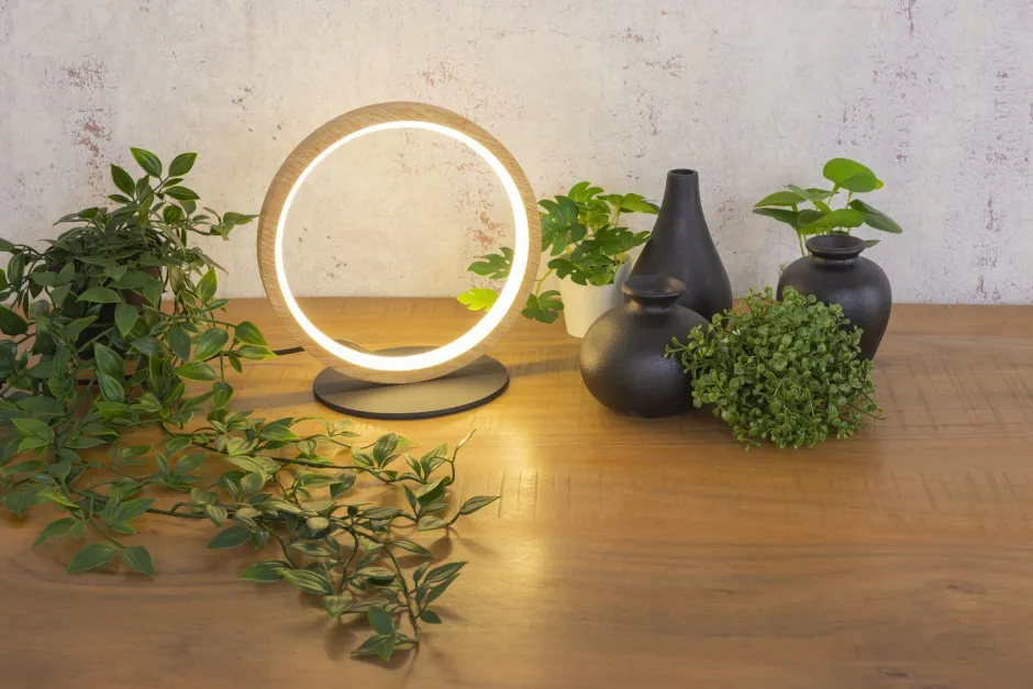 Wohnzimmerlampen|Metall Lampen*Eco-Light LED Tischlampe Holz 20,4 cm 3500 K 730 lm Natur Schwarz
