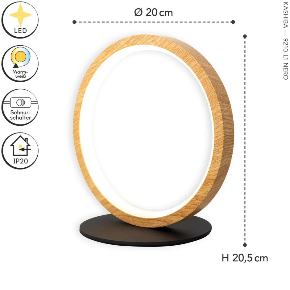 Wohnzimmerlampen|Metall Lampen*Eco-Light LED Tischlampe Holz 20,4 cm 3500 K 730 lm Natur Schwarz
