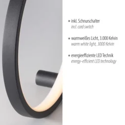 Wohnzimmerlampen|Schlafzimmer Lampen*Just Light LED Tischlampe Schwarz Metall Ring H:25,5 cm 1290 lm