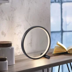Wohnzimmerlampen|Schlafzimmer Lampen*Just Light LED Tischlampe Schwarz Metall Ring H:25,5 cm 1290 lm