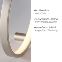 Just Light LED Tischlampe Silber Metall Ring H:25,5 cm 3000 K 10 W< Wohnzimmerlampen|Schlafzimmer Lampen