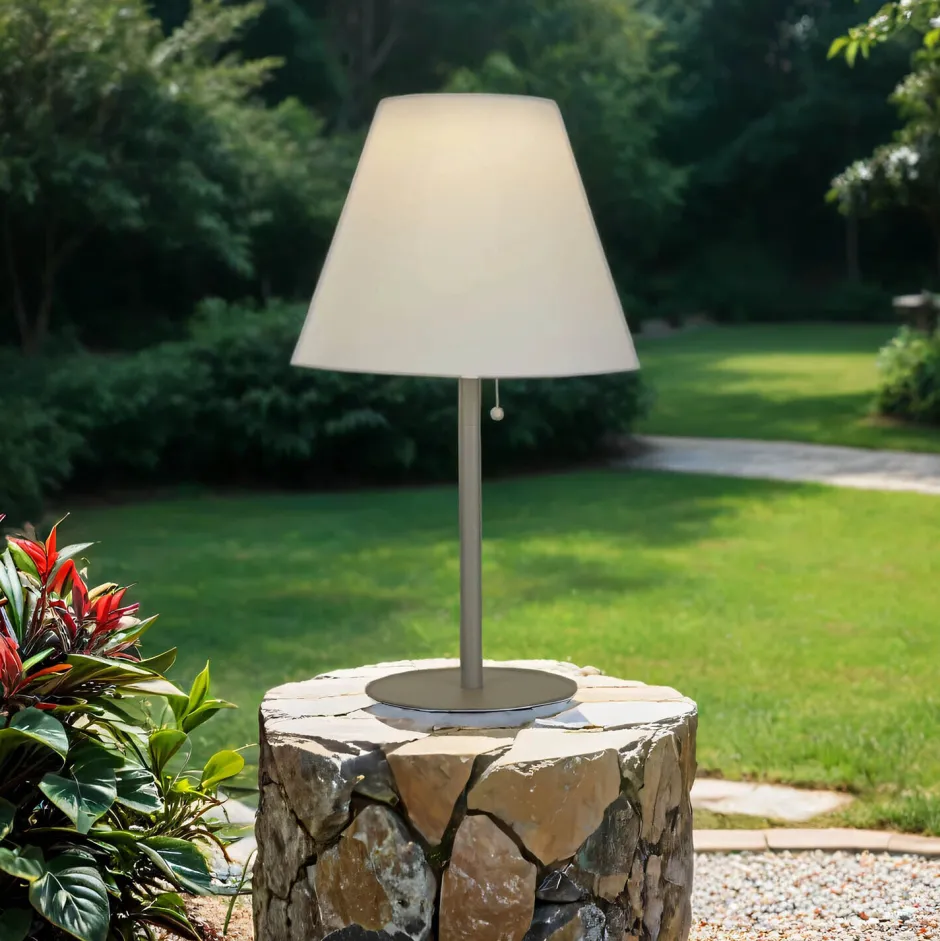 Solarleuchten|Led Außenleuchten*Searchlight LED Tischlampe Solar außen IP44 68 cm in Silber Weiß 3000 K