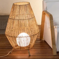 Wegeleuchten|Moderne Außenleuchten*Newgarden LED Tischleuchte außen IP54 72 cm Rattan Dimmer Fernbedienung