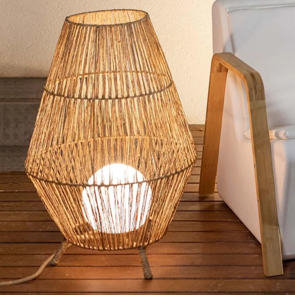 Wegeleuchten|Moderne Außenleuchten*Newgarden LED Tischleuchte außen IP54 72 cm Rattan Dimmer Fernbedienung