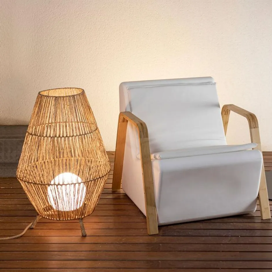 Wegeleuchten|Moderne Außenleuchten*Newgarden LED Tischleuchte außen IP54 72 cm Rattan Dimmer Fernbedienung