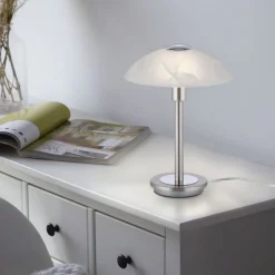 Paul Neuhaus LED Tischleuchte dimmbar in Silber Alabasterglas 28 cm< Wohnzimmerlampen|Schlafzimmer Lampen