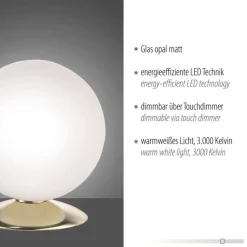 Paul Neuhaus LED Tischleuchte in Messing Glasschirm 3000 K dimmbar< Wohnzimmerlampen|Schlafzimmer Lampen